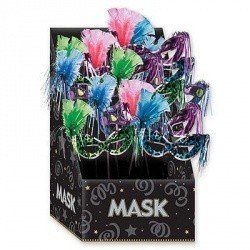 Полумаска на палочке с перьями