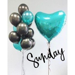 Набор гелиевых шаров Бирюзовое сердце с черным Жемчугом