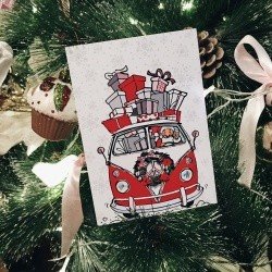 Открытка «Санта в тачке» 