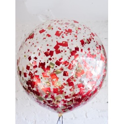 Большой шар с золотым и красным конфетти