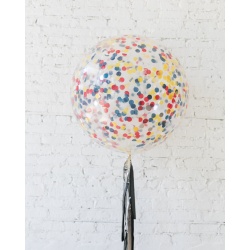 Большой шар с круглым конфетти (желтым,синим,красным,серебристым) на гирлянде