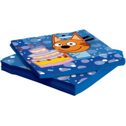 Салфетки Три Кота, С Днем Рождения!, Синий 33*33 см 20 шт.