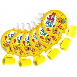 Язык-гудок, Три Кота, С Днем Рождения!, Желтый, 11 см, 6 шт.